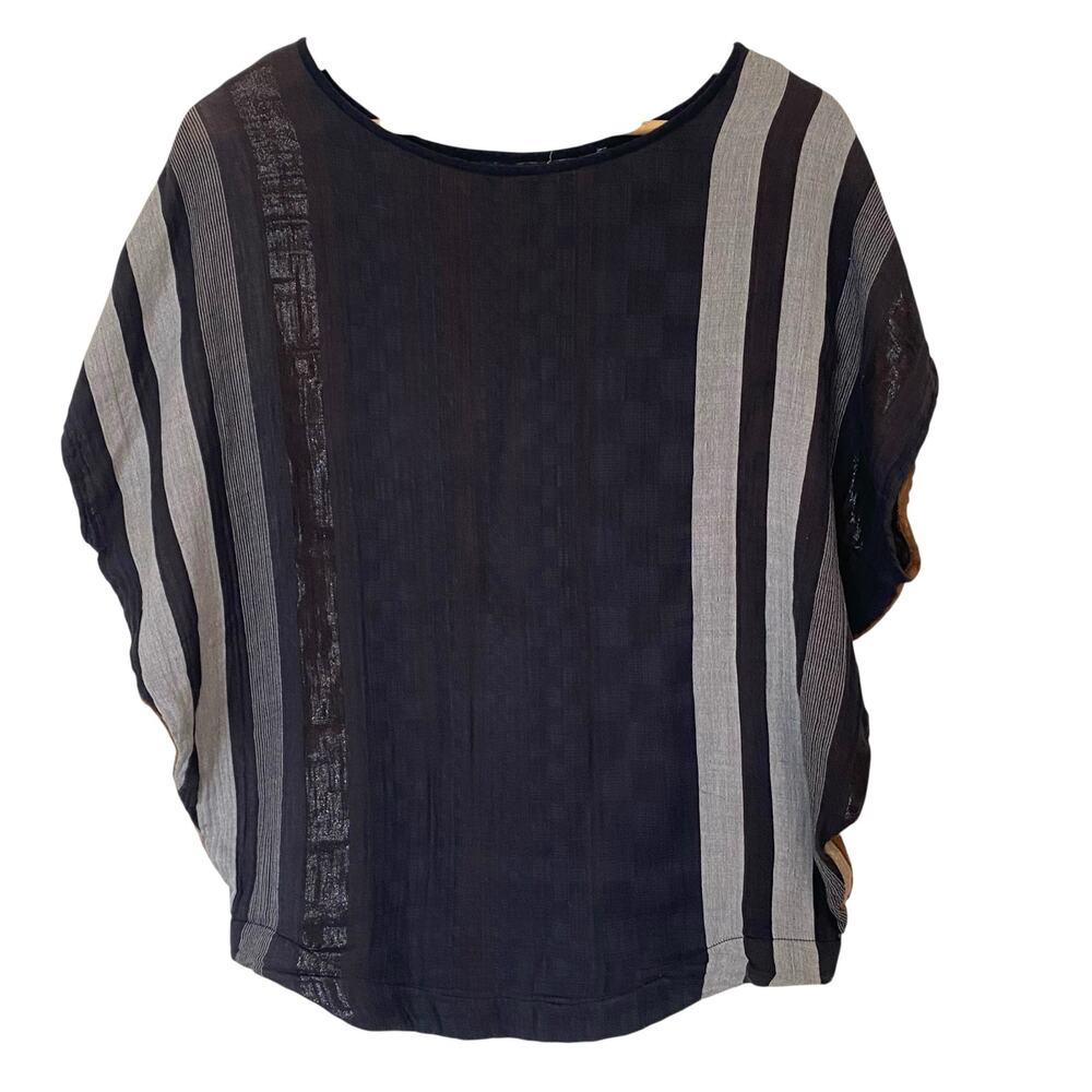 ACE & JIG Double Gauze Cotton Striped Short Sleeve Top Black Copper, Small
